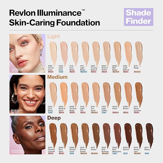 Revlon Illuminance Skin-Caring Liquid Foundation, Hyaluronic Acid, Hydrating and Nourishing Formula with Medium Coverage, 501 Toasted Caramel (Pack of 1)