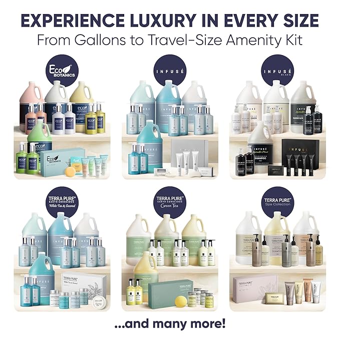 Amenity & Accessory Kit | 1 oz Travel Size Shampoo, Conditioner, Lotion, Body Wash, Body Bar, Cleansing Bar, Shave & Dental Sets, Make-Up Remover Wipes, & Vanity Kit | 1 set per case