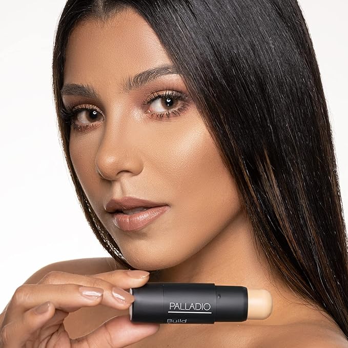 Palladio BUILD & BLEND Foundation Stick, Medium Coverage Buildable Contour Stick for Face, Ultra Blendable Creamy Formula for a Natural Shine Free Finish, (Warm Caramel)