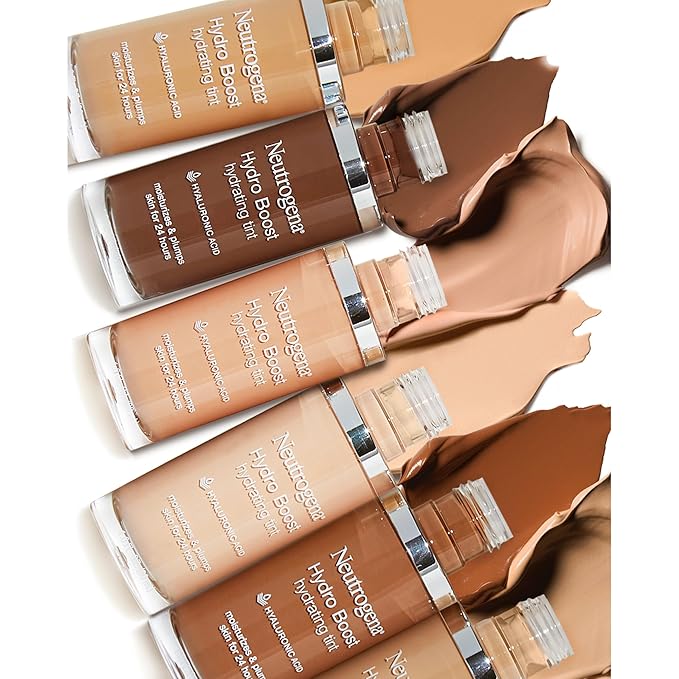 Neutrogena Hydro Boost Hydrating Tint Foundation Makeup for Dry Skin, with Hyaluronic Acid, Lightweight Oil-Free Water Gel, Non-Comedogenic, 50 Soft Beige, 1.0 fl. oz