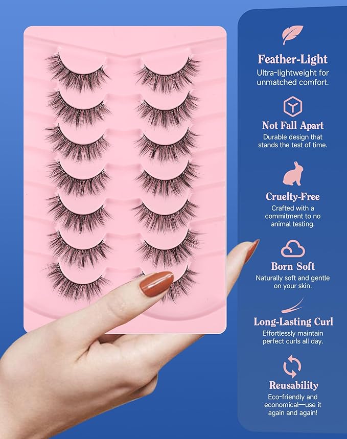 Lashes Natural Wispy Look Flared False Eyelashes Soft Strip Lash Fluffy Eyelash 7 Pairs D79