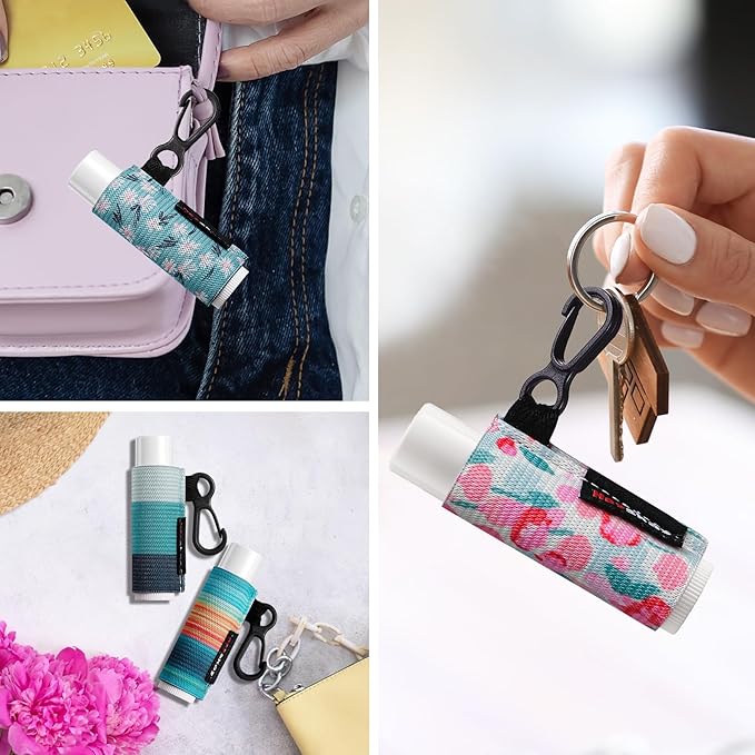 3PCS Lip Balm Holder Sleeves Chapstick Holder Keychain Lip Gloss Holder Keychain Elastic Sleeves (Boho Pattern)