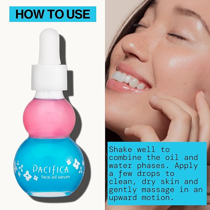 Pacifica Face Oil Serum - Flower Fix Bi-Phase Hydrating Skin Barrier - w/Hyaluronic Acid & Natural Botanical Ingredients - for Dry Sensitive Skin Vegan & Cruelty-Free Dermatologist Approved
