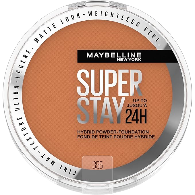 Maybelline Super Stay Up to 24HR Hybrid Powder-Foundation, Medium-to-Full Coverage Makeup, Matte Finish, 355, 1 Count