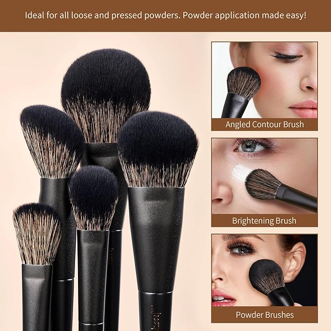 Jessup Makeup Brushes Set Jessup Make up Brushes 14Pcs Black Kabuki Foundation Eyeshadow Contour Concealer Powder Eyeliner Crease Eyebrow Blending Brush with Gift Box, T336-G