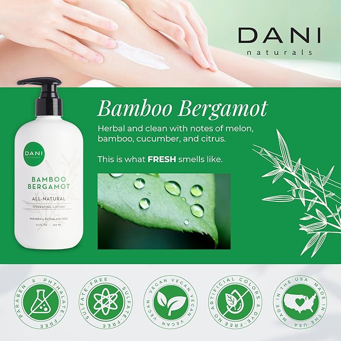 Naturals Hand & Body Lotion - Clean Bamboo Bergamot Scented, Deep Hydration Lotion for Dry Skin, With Shea Butter & Aloe Vera, Natural & Organic Ingredients, Paraben-Free, 12 Oz