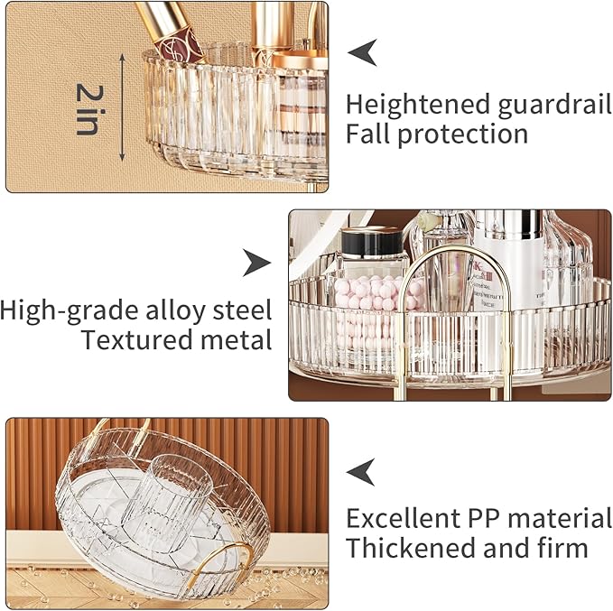 360° Rotating Makeup Organizer, Large-Capacity Skincare Make Up Storage 2 Tier Perfume Organizers Cosmetic Dresser Organizer with Makeup Brush Holder, Fits Bedroom, Bathroom, Vanity Shelf Countertop