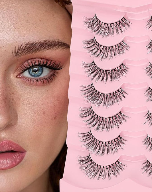 Wispy Lashes Natural Look Flared Strip False Eyelashes Round Eye Lash Soft False Mink Eyelash Fluffy Pack 7 Pairs 15MM D80