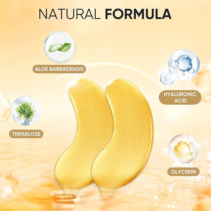 200Pcs/100 Pair Under Eye Patches Gold for Dark Circles, Puffy Eyes, and Wrinkles, 24K Gold Eye Mask for Face, Eye Cream for Men and Women