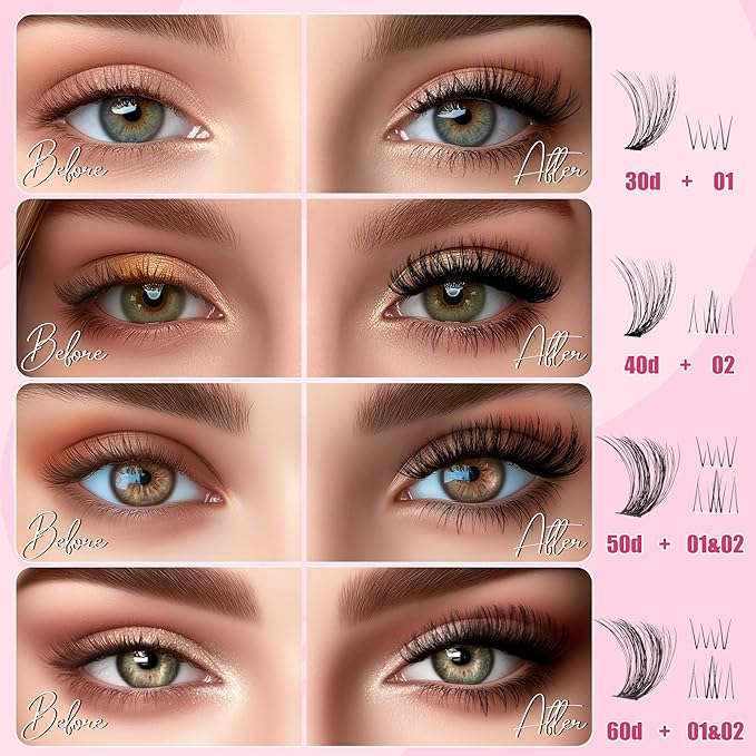 Lash Clusters - Lash Clusters with Bottom Lashes Lash Clusters 30D40D50D60D Fluffy Wispy EyeLash Clusters D Curl No Adhesives Included
