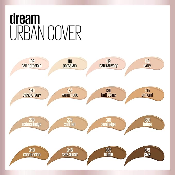 Maybelline Dream Urban Cover Flawless Coverage Foundation Makeup, SPF 50, Java