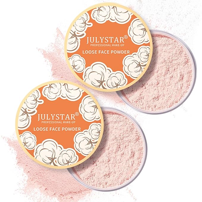 2PCS Pink Setting Powder Loose Face Powder Matte Soft Smooth Oil Control Long Lasting Loose Setting Powder Makeup for Natural Flawless（02# Pink Complexion）