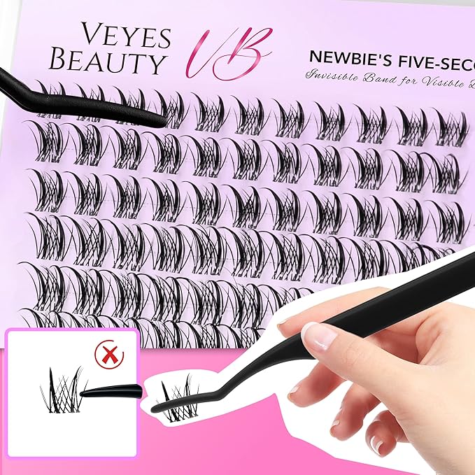 VEYESBEAUTY Lash Clusters Kit Eyelash Extensions Thin & Invisible Band DIY Individual False Eyelashes Newbie's Five-Second Series Lash Tray for Self-application, Sylph Lashes 8-18mm Mixed Length