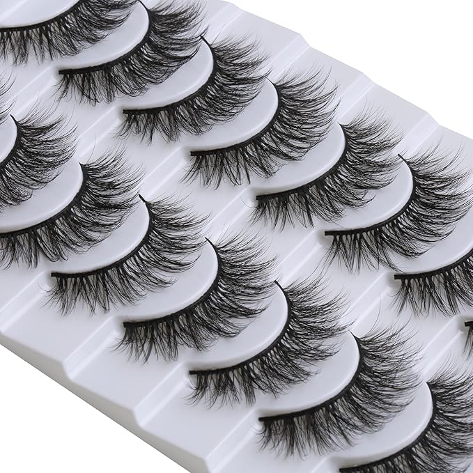 SUNWELL False Eyelashes 16mm Mink Lashes Faux Mink Lashes 8D Fluffy Strip Eye Lashes Wispy Soft Luxury Volume Fake Eyelashes 10 Pairs Pack