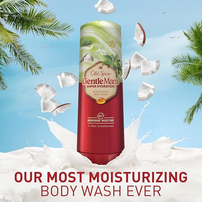 Old Spice Body Wash GentleMan’s Super Hydration for Men, 24/7 Renewing Moisture, Gentle on Skin with Skin Conditioners, Fiji with Palm Tree + Coconut Scent, 20 oz