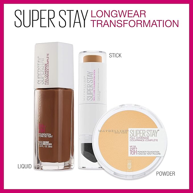 Maybelline Super Stay Full Coverage Powder Foundation Makeup, Up to 16 Hour Wear, Soft, Creamy Matte Foundation, Natural Ivory, 1 Count