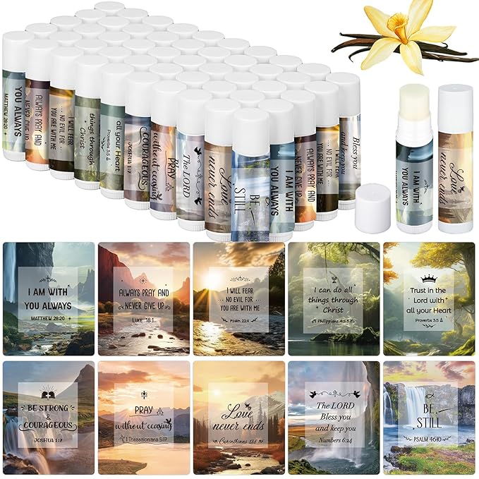 50 Pcs Lip Balm with Scripture Religious Lip Balm for Women Christian Lip Balms Bulk Gifts Faith Bible Verse Scripture Inspirational Gift Party Favors for Women Coworkers 10 Styles