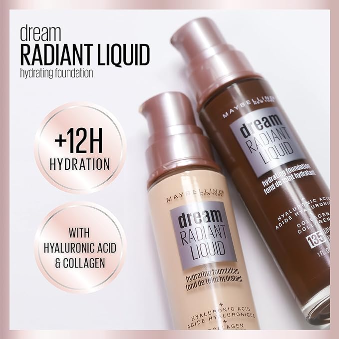 Maybelline Dream Radiant Liquid Medium Coverage Hydrating Makeup, Lightweight Liquid Foundation, Java, 1 Count