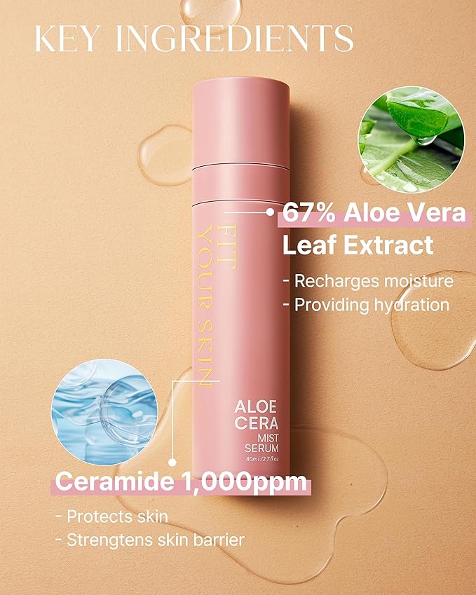 Aloe Cera Mist Serum - Vegan Hydrating Face Spray with Aloe Vera and Ceramide for Rough and Dry Skin - Refreshing & Hydrating Facial Mist - Fresh Herb Citrus Scent, 2.7 fl.oz.