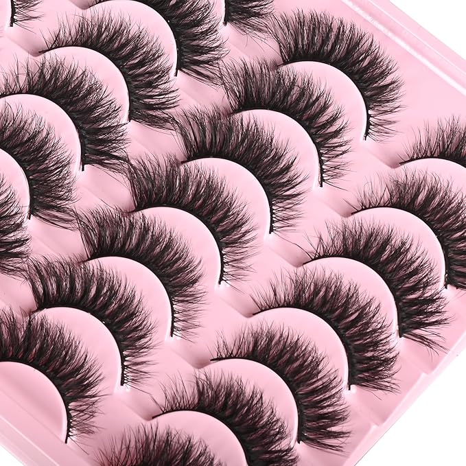 FARRED Natural Lashes Short Eyelashes Wispy False Mink Lash Pack 14 Pair Fluffy Cat Eye Strip Eyelash that Looks Like Extensions Small Fake Lashes for MUA and Beginners Daily Makeup (F14 | 8-15mm)