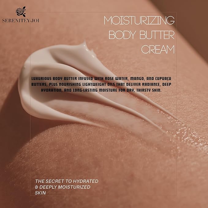 Ultra Moisturizing & Hydrating Body Butter Cream with Botanical Oils, Natural Ceramides, Hyaluronic Acid, Squalane, Cupuacu & Mango Butters-Heal, Soften & Repair Dry Skin 8oz