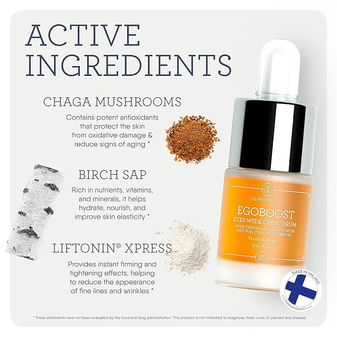 Egoboost Eye Serum - Eye Serum for Dark Circles and Puffiness, Hydrating Serum, Bright and Tight Eye Serum in Facial Skin Care Products, Mushroom Extract Eye Serum for Wrinkles