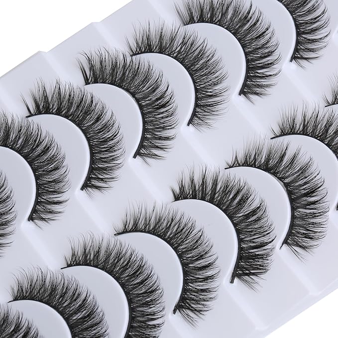 SUNWELL False Eyelashes 12mm Mink Lashes Natural Look 3D Faux Mink Eye Lashes Soft Reusable Luxury Volume Fake Eyelashes 10 Pairs Pack