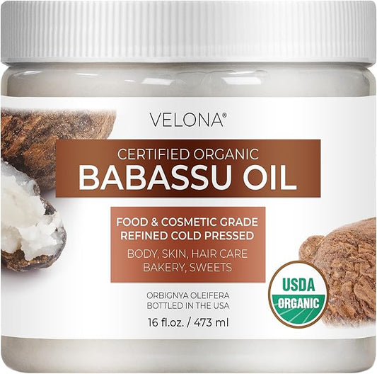 velona Babassu Oil USDA Certified Organic - 16 Fl Oz | 100% Pure and Natural Carrier Oil | Refined, Cold Pressed | Face, Hair, Body & Skin Care and Cooking | Use Today - Enjoy Results