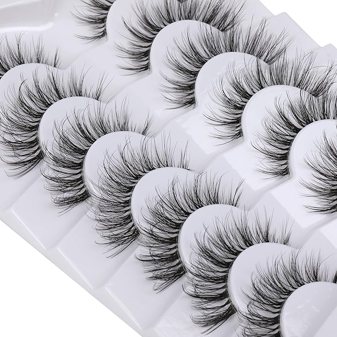 False Eyelashes with Clear Band Faux Mink Lashes Natural Look 3D Volume Wispy Fake Lashes Pack by Kiromiro 7 Pairs