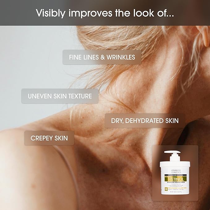 Advanced Clinicals Retinol Cream Face Moisturizer | Crepey Skin Care Treatment | Fragrance Free Body Lotion Targets Look Of Crepe Skin, Wrinkles, & Sagging Skin, 16 Oz (2-Pack)