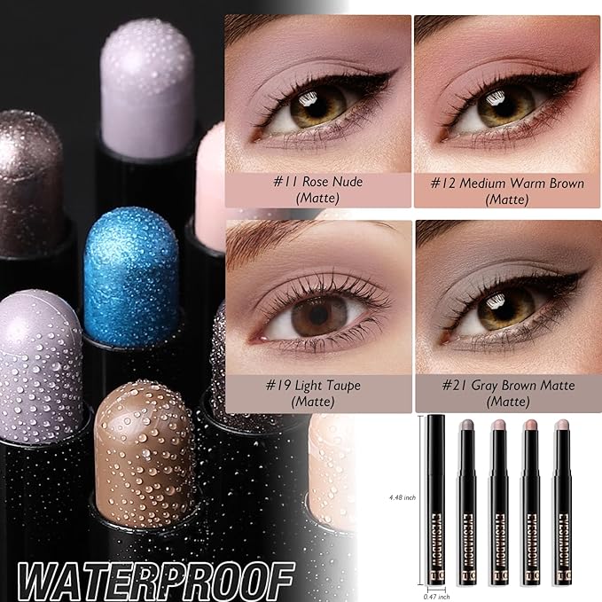 Eyeshadow Stick Rose Nude, Matte Cream Eye Shadow Stick Waterproof Pink Eyeliner Brightener Pencil Crayon Long-Lasting Eye Highlighter Makeup for Older Women Easy to Use High Pigmented