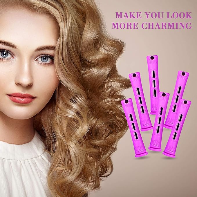 48 Pieces Hair Perm Rods Short Cold Wave Rods Plastic Perming Irons Hair Curling Rollers Curlers with Steel Pintail Comb Rat Tail Comb for Hairdressing Styling Supplies(0.75 Inch,Purple)