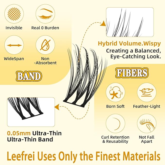 Eyelash Clusters 10-18mm Wispy Eyelash Clusters D Curl DIY Cluster Lash Extension Kit Individual Lashes Kit With Bond & Seal, Glue Remover, Tweezers(LF04 Lashes Only)