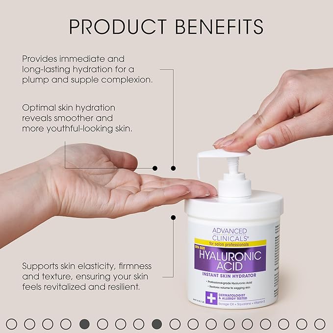 Advanced Clinicals Hyaluronic Acid Body Lotion & Face Moisturizer W/Vitamin E | Hydrating Dry Skin Firming Lotion Minimizes Look Of Wrinkles, Stretch Marks, & Crepey Skin | Skin Care Products, 2pc