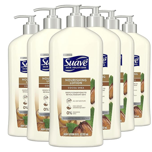 Suave Skin Solutions Body Lotion, Cocoa Butter & Shea, 18 Fl Oz (Pack of 6)
