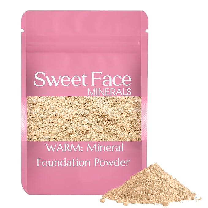 Foundation Powder Refill (Warm) (12 Gram Bag) By Sweet Face Minerals, Lightweight Mineral Loose Makeup Powder with SPF 20, Full Coverage Flawless Finish, Talc-free, Cruelty-Free, Refillable Pouch