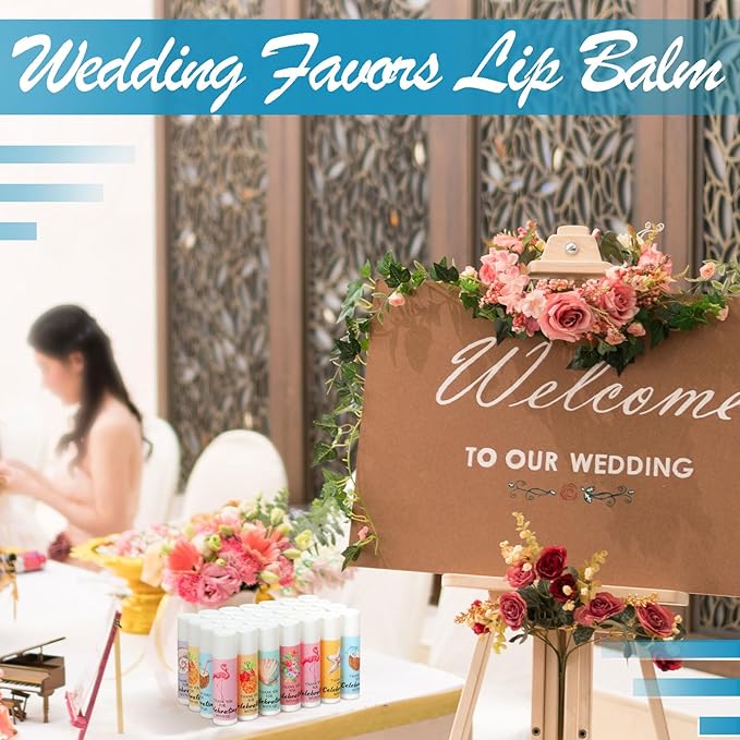 48 Pcs Beach Wedding Favors Thank You Lip Balms Bulk Wedding Lip Balm Appreciation Gift Flamingo Lip Balms Tropical Bridal Lip Balm for Guest Bridesmaid Bachelorette Party Graduate Teacher