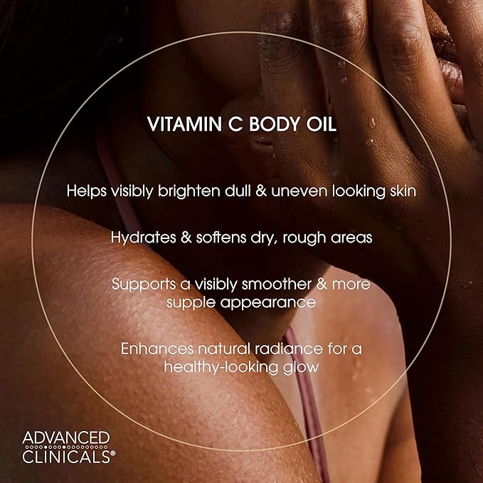 Advanced Clinicals Vitamin C illuminating Body Oil For Women & Men |Vitamin C Oil Skin Care Body Moisturizer With Vitamin E + Botanicals To Help Improve Appearance Of Dark Spots + Dry Skin, 2 Piece