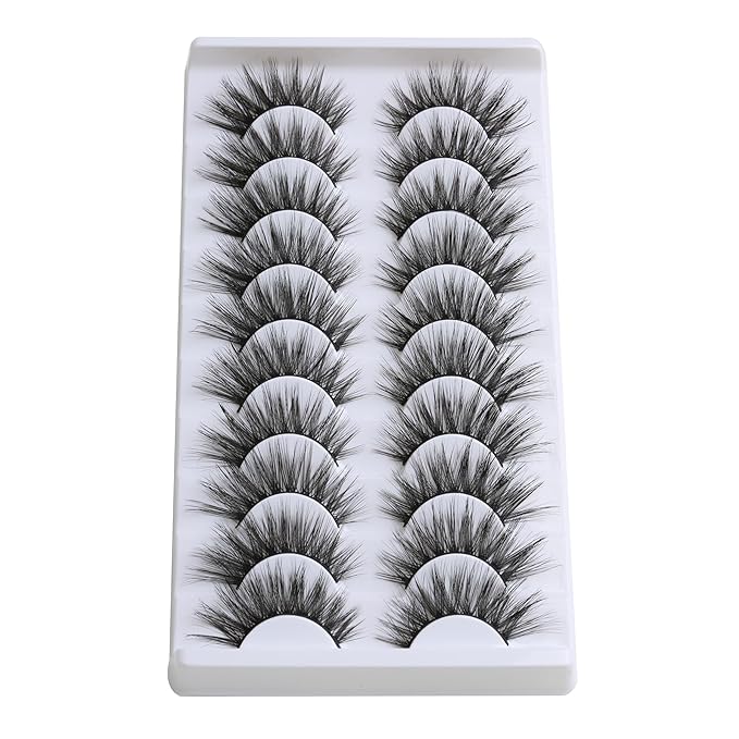 SUNWELL False Eyelashes 16mm Mink Lashes Cat Eye Faux Mink Lashes 8D Fluffy Strip Lashes Soft Wispy Luxury Volume Fake Eyelashes 10 Pairs Pack