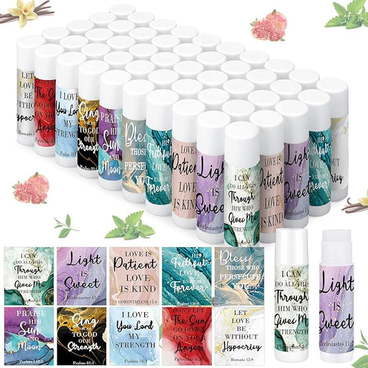 50 Pcs Lip Balm Bulk Christian Gift for Women Faith Religious Bible Verse Lip Balm Inspirational Gift Scripture Moisturizing Lip Care Product for Coworker Friend Sister Teacher (Marble Print)
