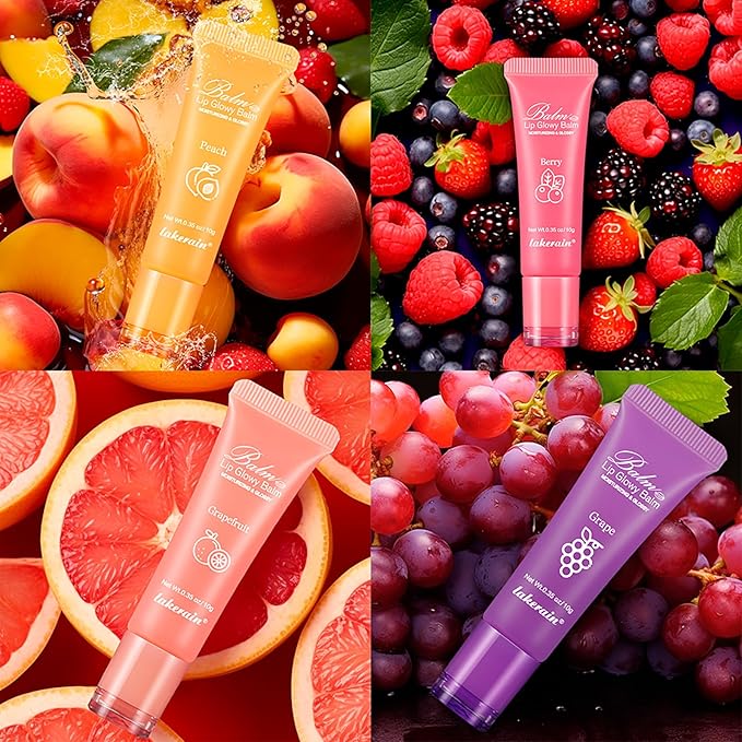 2Pcs Lip Glowy Balm and Lip Sleeping Mask Set, with 4 Flavor Options - Reduce Lip Lines, Enhance Lip Color, Hydrate & Plump Dry Chapped Lips Care (Grapefruit)