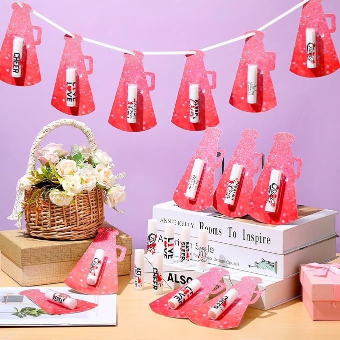 60 Pcs Cheerleading Lip Balm Bulk Cheer Teams Lip Balm Gifts Set Honey Moisturizing Lip Care Flavor Hydration Dry Chapped Lips for Men Women Children(Red)