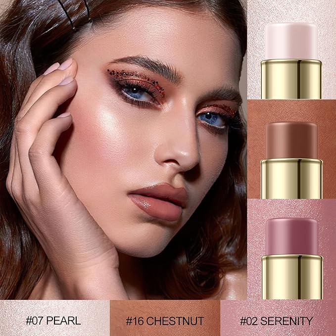 3 Pcs UNIVERSAl Contour Stick Set,Cream Blush & Highlighter Bronzer Pen,Long Lasting & Smooth Natural Face Contouring Illuminator,Professional Makeup Kit for All Skin