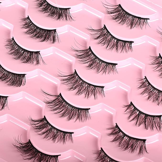 FARRED Half Lashes Natural Look Short Eyelashes Cat Eye Lash Fluffy Natural Lashes Wispy False Eyelash 14 Pairs Faux Mink Strip Eye Lashes Pack for Daily Makeup (F15 | 9-14mm)