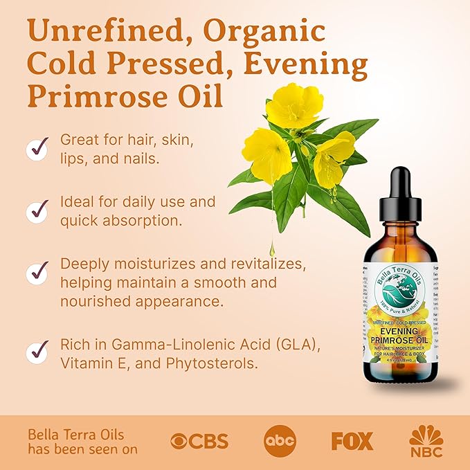 Bella Terra Oils - Organic Evening Primrose Oil 16 oz - Embrace the Enchanting Primrose Nutritional Profile, High in GLA & Fatty Acids, Elevate Your Beauty Routine