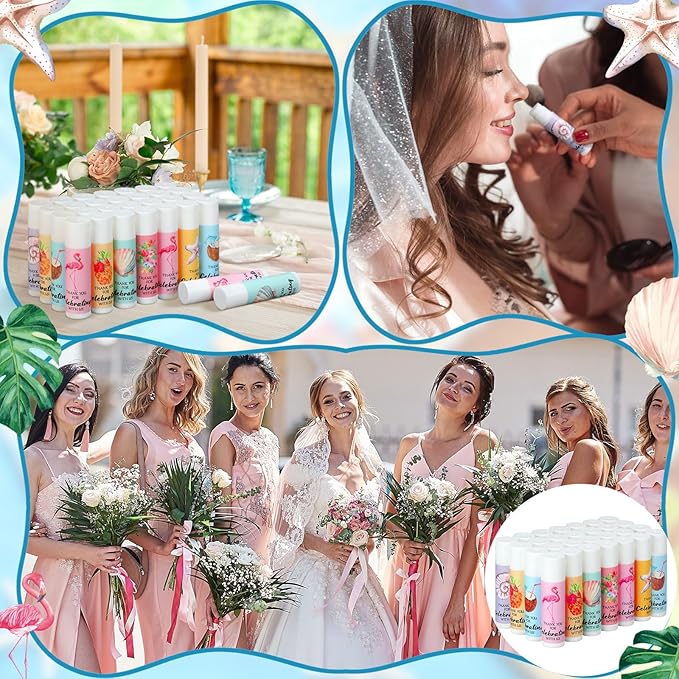48 Pcs Beach Wedding Favors Thank You Lip Balms Bulk Wedding Lip Balm Appreciation Gift Flamingo Lip Balms Tropical Bridal Lip Balm for Guest Bridesmaid Bachelorette Party Graduate Teacher