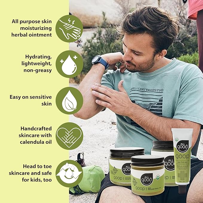 All Good Goop on the Go - Chafing Cream, Dry Skin Salve, Cracking Lip Moisturizer - Soothes, Hydrates & Calms - Travel Size Recovery Balm 1oz (3-pack)