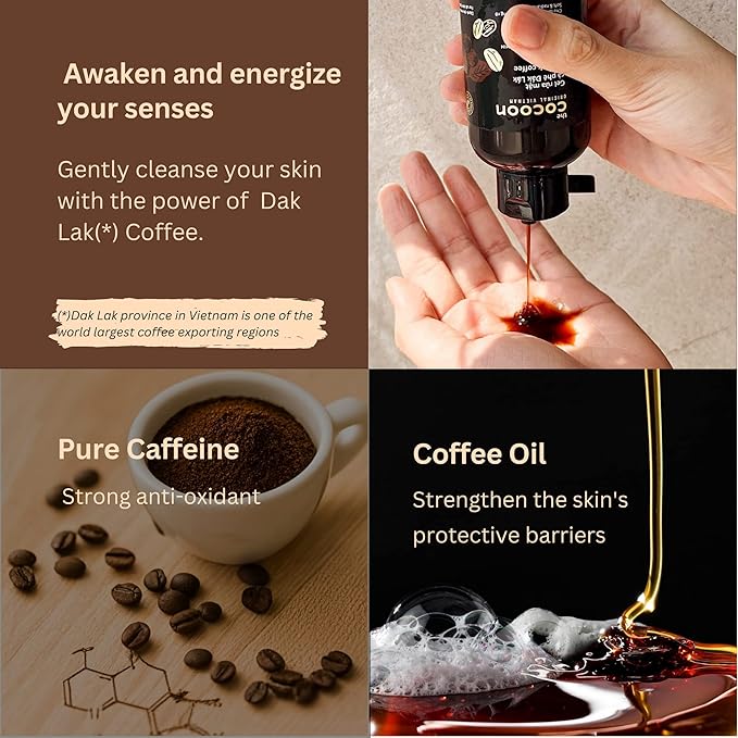Cocoon Dak Lak Coffee Cleanser, Vegan Facial Cleanser Low PH, Daily Face Wash for All Skin Types, Gentle Makeup Remover, With Antioxidants for Glowing Skin & Less Visible Pores
