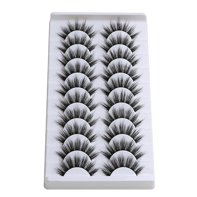SUNWELL False Eyelashes 18mm Mink Lashes 8D Fluffy Faux Mink Lashes Strip Eye Lashes Soft Reusable Full Volume Fake Eyelashes 10 Pairs Pack