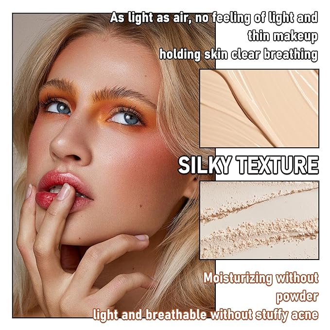 Full Coverage Liquid Foundation Makeup Set,Oil Control Concealer Long Lasting Waterproof Loose Setting Face Powder,Moisturizing BB Cream Set with Soft Makeup Sponge and Foundation Makeup Brush（4PCS）